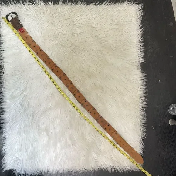 Red Mens Brown  Leather Studded Adjustable with Buckle Western Belt Brown XXL - Picture 7 of 7